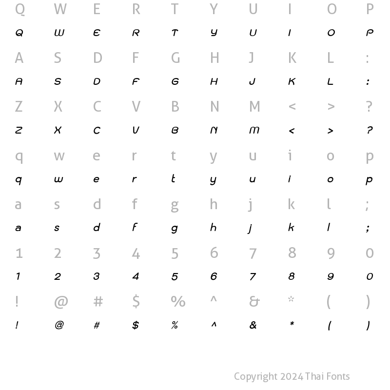 Character Map of TH Kodchasal Bold Italic