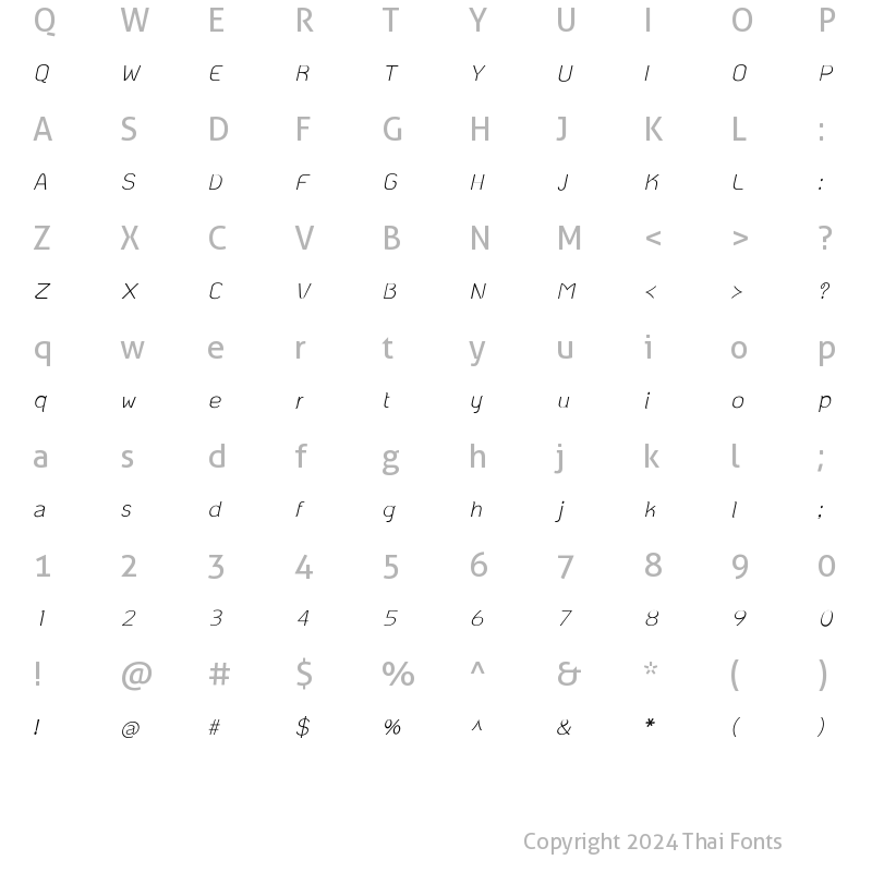 Character Map of TH KoHo Italic