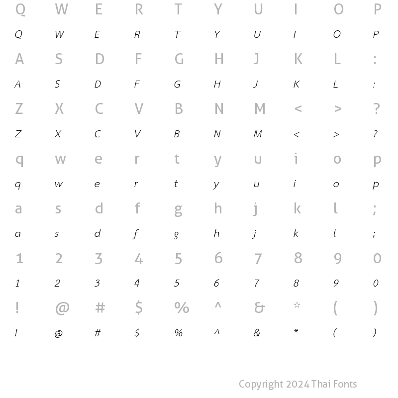 Character Map of TH Sarabun New Italic