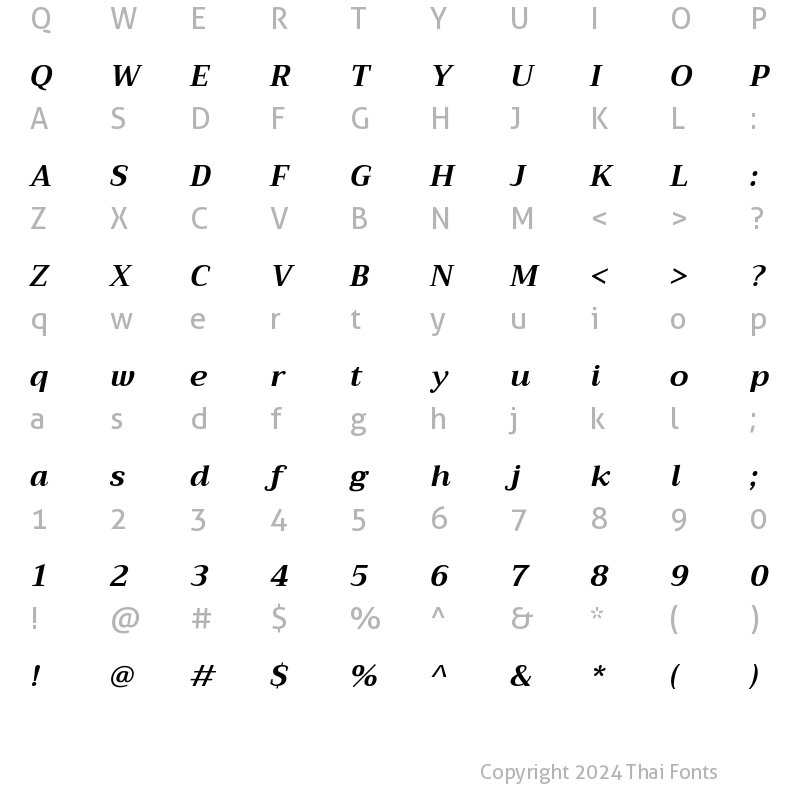 Character Map of Trirong Bold Italic
